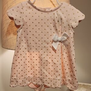 24m Pink Top with Gold Glitter Polka Dots and Bow (TAHARI)